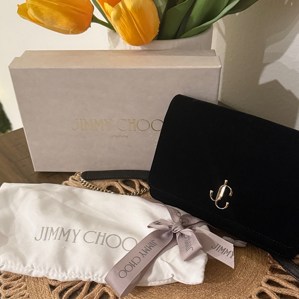 Jimmy Choo Black Velvet Clutch with Silver Logo - Picture 2 of 5